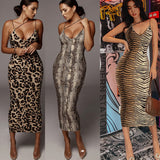 popular summer new 2025 New Popular trade women's suspender sleeveless V-neck leopard print dress slim sexy dress