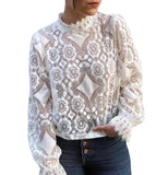 THEMEISLES Spring and Summer New Season Women's Lace Flower Brooch Shirt Shirt Top Women's Cotton Casual Loose Long Sleeve