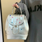 THEMEISLES 2025 Silver diamond backpack bag women's summer popular new trendy fashion student backpack small fragrant wind chain bucket bag