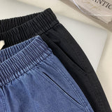 Spring and Autumn 2025 New Washed Cotton Denim Harem Pants Baggy Pants Women's Elastic Waist Casual Korean Style Versatile Cropped