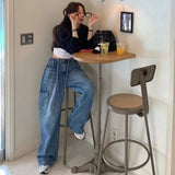 themeisles South Korea  Spring New Fashionable All-Match Drawstring Large Pocket Neutral Loose Overalls Wide-Leg Jeans Women