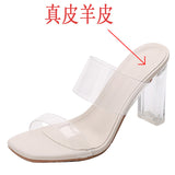 High Heel Sandals for Women  Summer New Fashion Transparent Mid Heel Crystal Shoes Fashion Chunky Heel Outdoor Slippers