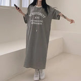 2025 THEMEISLES Manufacturer pure cotton South Korea popular spring and summer new women's round neck short sleeve medium and long T-shirt skirt fashionable versatile simple even