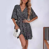 Popular trade 2025 women's clothing   popular summer V-neck short-sleeved waist ruffle dress