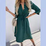 Spring and Summer New   2025 Fashion Strap Waist Medium Sleeve Long Dress Women