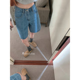 2025 Summer New Korean Style High Waist Straight Pants Loose Slimming Wide-Leg Pants Denim Shorts Women's Summer