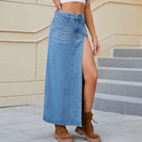 THEMEISLES Cross Border Foreign Trade Women's Clothing  Independent Station New Washed Sexy High Split Denim Long Skirts Skirt