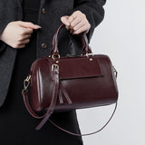 THEMEISLES 2025 Winter new leather Boston pillow bag fashion casual handbag cowhide shoulder messenger women's bag