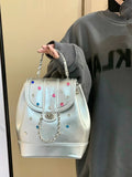 THEMEISLES 2025 Silver diamond backpack bag women's summer popular new trendy fashion student backpack small fragrant wind chain bucket bag