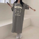 2025 THEMEISLES Manufacturer pure cotton Japanese short-sleeved dress women's summer popular new design loose printing medium and long t