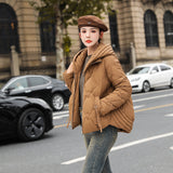 2023 women's new stand-up collar short down jacket winter women's jacket hooded small temperament Pinghu down