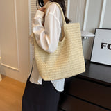 THEMEISLES Woven Straw Woven Bag Women's Large Capacity  New Summer All-Matching Shoulder Bag Simple Commute Seaside Beach Bag