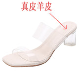 High Heel Sandals for Women  Summer New Fashion Transparent Mid Heel Crystal Shoes Fashion Chunky Heel Outdoor Slippers