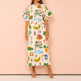 THEMEISLES Independent Station New Summer Elegance European and American Women's Clothing Printed Puff Sleeve Pocket Belt Mid-Length Dress