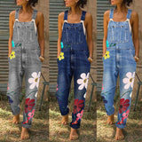 Suspender Pants Summer Women's Trousers Denim Straight-Leg Pants Advanced Classic Versatile Baggy Straight Trousers Straight-Leg Pants Printing Crafts High Quality