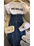 THEMEISLES European Station  Style Young Hong Kong Style Anti-Aging Outfits Women's High Waist Denim Dress Two-Piece Summer