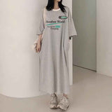 2025 THEMEISLES Manufacturer pure cotton T-shirt dress women's popular summer new loose casual printing lazy skirt medium and long straight