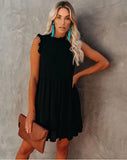 Hot Trade 2024 Summer New European and American Style Women's Clothing  Solid Color Pullover Ruffled Dress Short Skirt