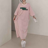 2025 THEMEISLES Manufacturer Korean version striped short-sleeved t-shirt dress women's summer tide brand pure cotton medium and long casual long skirt large size