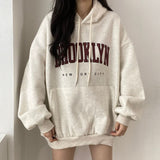 THEMEISLES Manufacturer sweater women's medium and long wholesale Korean version letter hooded loose spring autumn and winter thickened velvet Japanese solid color lax