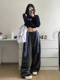 themeisles NEWn-Style Retro Hip Hop Drawstring Wide-Leg Pants Women's High Waist Loose Leisure Sports Straight Sweatpants Hip Hop Mop Pants Tide