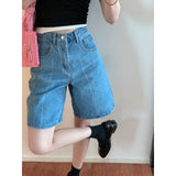 2025 Summer New Korean Style High Waist Straight Pants Loose Slimming Wide-Leg Pants Denim Shorts Women's Summer