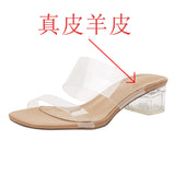 High Heel Sandals for Women  Summer New Fashion Transparent Mid Heel Crystal Shoes Fashion Chunky Heel Outdoor Slippers