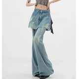 themeisles Korean Style High Waist Raw Hem Slightly Flared Jeans Women's Small Trousers Light Color Spring and Summer Thin  New Slimming All-Matching