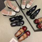 THEMEISLES Wholesale Vintage Pearl Mary Jane Shoes New Style Easy to Match Chunky Heel Wine Red Women's Shoes  Elegant Buckle Small Leather Shoes