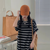 THEMEISLES Korean Style Chic Striped T-shirt Dress Women's Summer Design Versatile Loose Slimming Casual Long Skirt Temperament