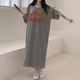 2025 THEMEISLES Manufacturer pure cotton medium and long casual long skirt large size Japanese and Korean version striped short-sleeved t-shirt dress women's summer