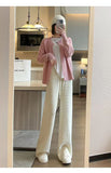 themeisles Autumn and Winter New Knitted Casual Pants Women's Solid Color Casual High Waist Slimming Wide Leg Pants Drooping Straight Mop Pants