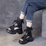 THEMEISLES Summer New Foreign Trade Roman Shoes Wholesale Retro Sandal Boots Hollow Fish Mouth Muffin Platform High Heel Sandals for Women