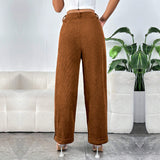 themeisles Foreign Trade  New Cross-Border HOTan and NEWn Women's Clothing  High Waist Pocket Corduroy Casual Temperament Straight-Leg Trousers