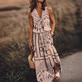 THEMEISLES Spring/Summer  Cross Border New Sleeveless Long Dress Casual Women's Waist Zipper Letter Print Dress