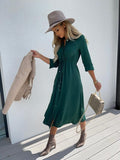 Spring and Summer New   2025 Fashion Strap Waist Medium Sleeve Long Dress Women