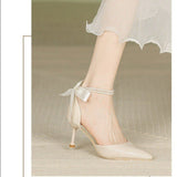 Women's Pearl Strap Shoes Summer Hollowed Sandals Pointed Low-Cut Stiletto Heel High Heels Fashion Sexy Women's Shoes