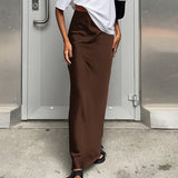 THEMEISLES Spring/Summer New Satin Ice Silk Skirt European and American Leisure Cross-Border Skirt Long Skirt Black Hip-Wrapped Skirt Women