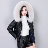 Haining sheepskin leather down jacket women's large size short fox fur collar thickened loose versatile down jacket