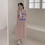 2025 THEMEISLES Manufacturer pure cotton Korea loose and thin letters short-sleeved long T-shirt skirt women's popular new popular leisure even