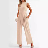 THEMEISLES European beautiful women's elegant summer jumpsuit dress casual jumpsuit sleeveless women's wide-leg jumpsuit with pockets