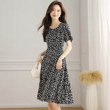 THEMEISLES This Year's Popular Skirt  Summer New Gentle Elegant Style Square Collar Mid-Length Slimming Floral Dress Women