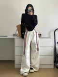 themeisles NEWn-Style Retro Hip Hop Drawstring Wide-Leg Pants Women's High Waist Loose Leisure Sports Straight Sweatpants Hip Hop Mop Pants Tide