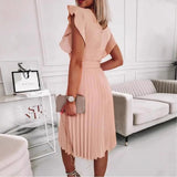 Popular trade  Popular station  summer round neck waist pleated ruffle edge dress women with belt