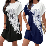 THEMEISLES New 2025  wish hipster crew neck 3D flower printing loose hem women's T-shirt dress