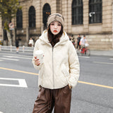 2023 women's new stand-up collar short down jacket winter women's jacket hooded small temperament Pinghu down