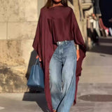 THEMEISLES 2025 popular  New independent station  popular women's clothing solid color irregular hem loose fashion long sleeves