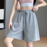 themeisles Black Shorts Women's  Summer New Sports Shorts Women's Thin Casual Wide-Leg Pants Slim Cropped Pants Middle Pants