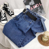 F Korean Style Loose Wide Leg Jeans for Women Spring and Autumn New High Waist Slimming Students All-Matching Straight Raddish Dad Jeans