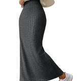 THEMEISLES 2025 style American  new New high waist side split slim knitted skirt women's fashion dress